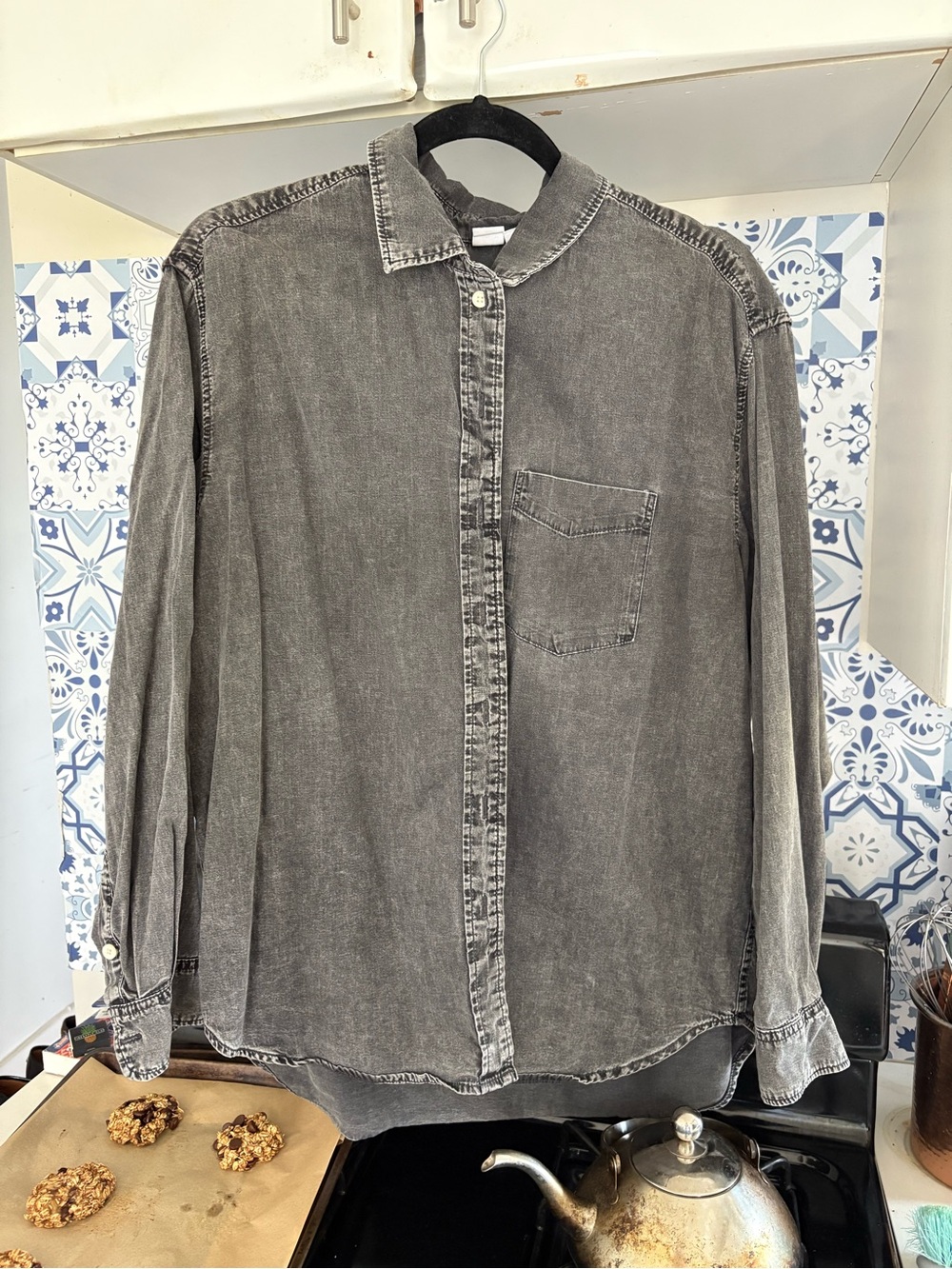 Washed Black womens Casual Button-Up Shirt